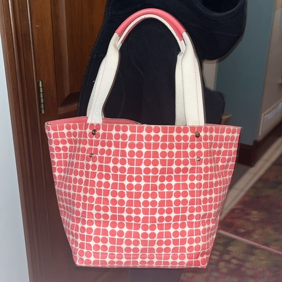 Kate Spade Pink Noel Shoulder bag small tote Geometric pattern canvas VGUC - Picture 9 of 17